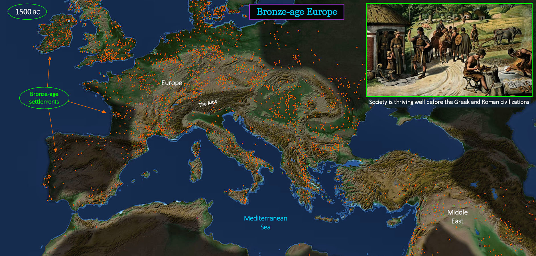 Bronze-age Europe, settlements map